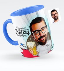 Kişiye Özel Şerefe Karikatürlü Mavi Kupa Bardak - 1