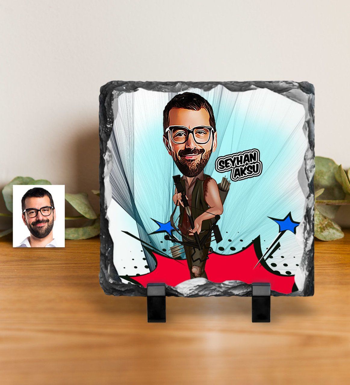 Kişiye Özel Bay Okçu Karikatürlü Dekoratif Doğal Taş