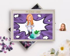 Kişiye Özel Kadın Eczacı Karikatürlü 1000 Parça Profesyonel Puzzle-1