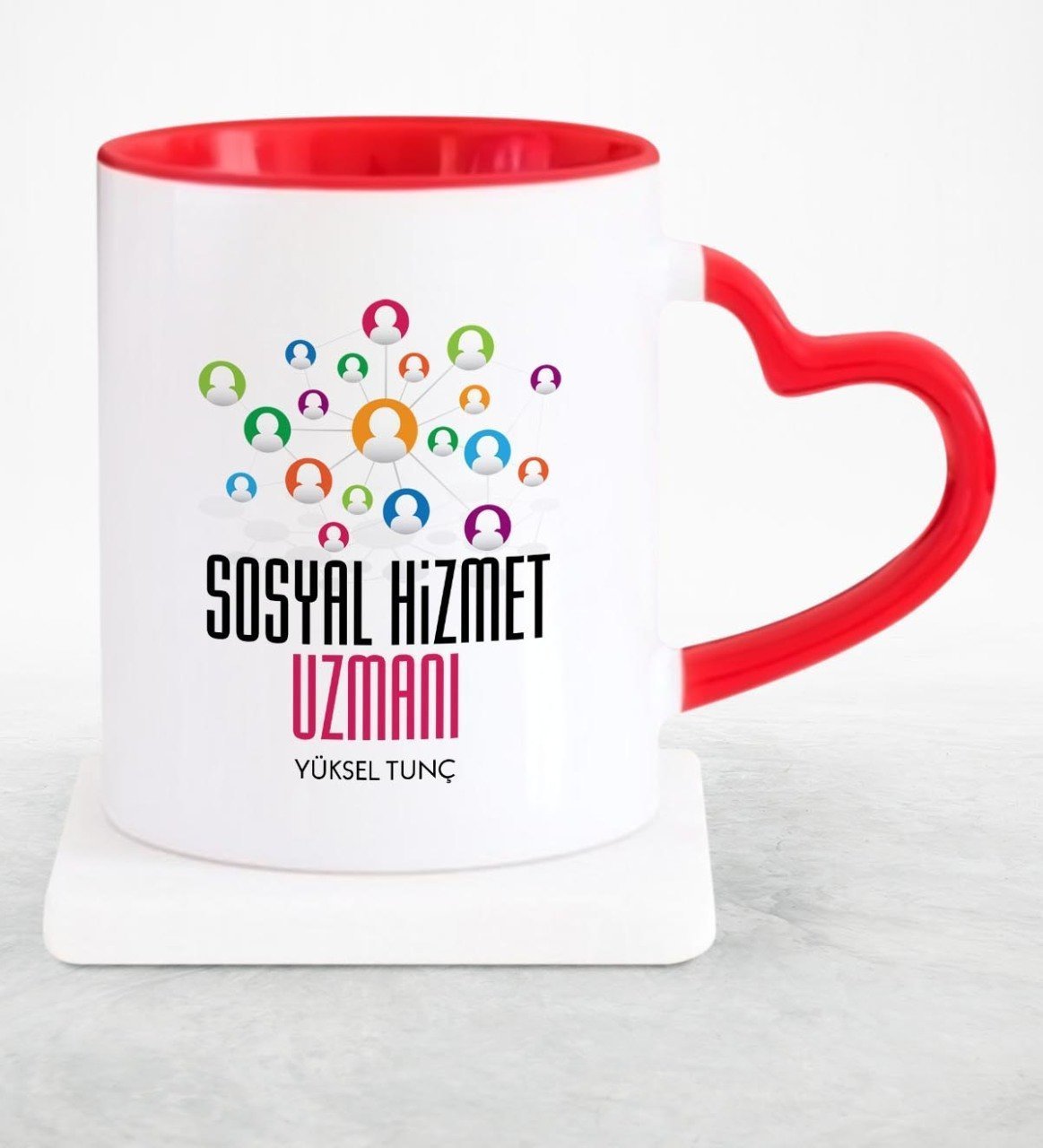 Kişiye Özel Mesleki Sosyal Hizmet Uzmanı Kırmızı Kalpli Kupa Bardak