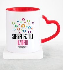 Kişiye Özel Mesleki Sosyal Hizmet Uzmanı Kırmızı Kalpli Kupa Bardak
