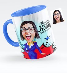 Kişiye Özel Hostes Karikatürlü Mavi Kupa Bardak - 2