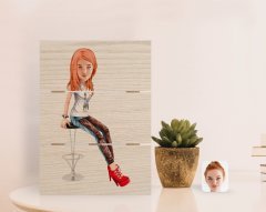 Kişiye Özel Kadın Karikatürlü Otantik Masaüstü Ahşap Palet Çerçeve-39