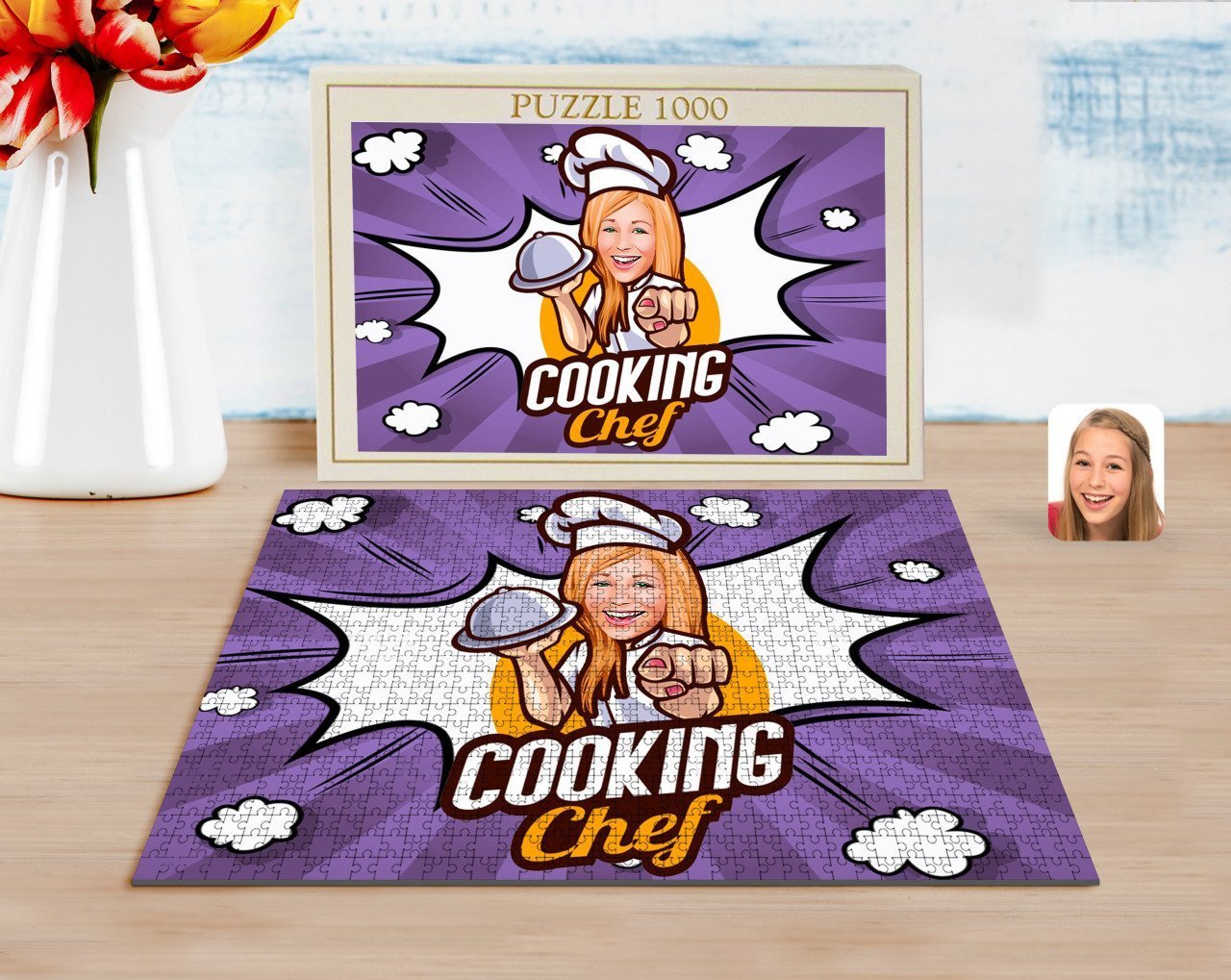 Kişiye Özel Kadın Chef Karikatürlü 1000 Parça Profesyonel Puzzle-15