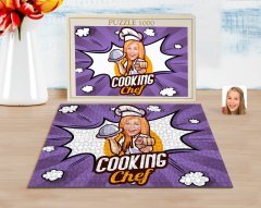 Kişiye Özel Kadın Chef Karikatürlü 1000 Parça Profesyonel Puzzle-15