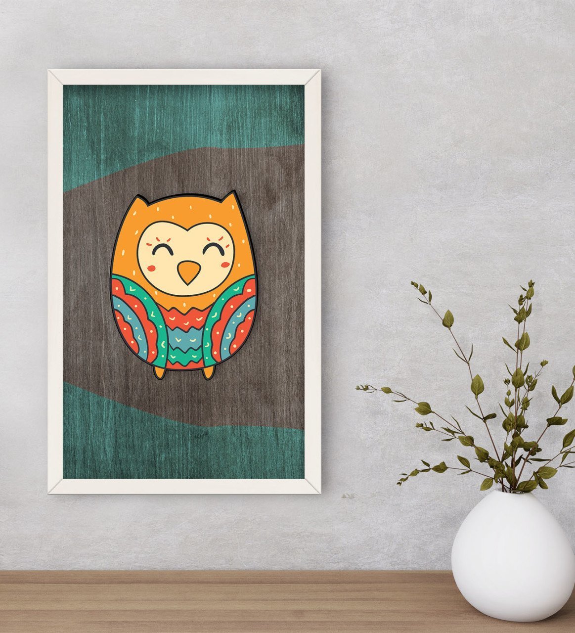 BK Home Baykuş Dekoratif Ahşap Beyaz Çerçeveli Tablo-4