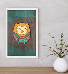 BK Home Baykuş Dekoratif Ahşap Beyaz Çerçeveli Tablo-4