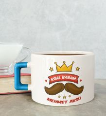 BK Gift Kişiye Özel Babalar Günü Tasarımlı Mavi Kulplu Çay & Kahve Fincanı-5, Babaya Hediye, Babalar Günü Hediyesi