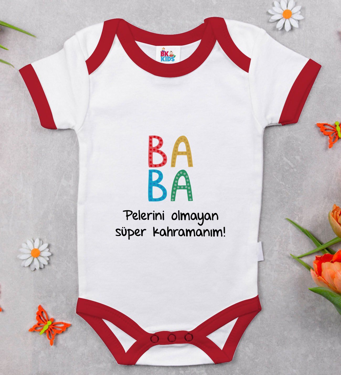 BK Kids Baba Tasarımlı Kırmızı Bebek Body Zıbın-2