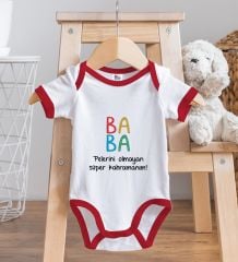 BK Kids Baba Tasarımlı Kırmızı Bebek Body Zıbın-2