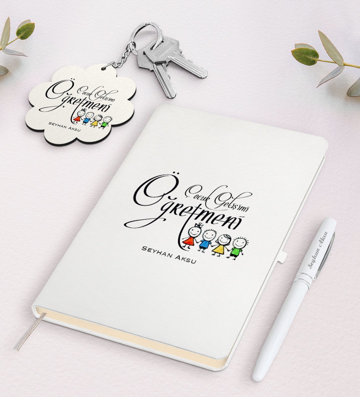 Kişiye Özel Çocuk Gelişimi Öğretmeni Beyaz Defter Kalem Ve Anahtarlık Hediye Seti-2