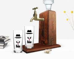 BK Home Renkli Baskılı Godfather Baba Tasarımlı İkili Rakı Bardağı ve Ahşap Rakı Standı Hediye Seti-11