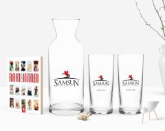Kişiye Özel Renkli Baskılı Samsun Tasarımlı Turistik İkili Rakı Bardağı Karaf ve Cep Kitabı Hediye Seti-1