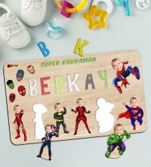 BK Toys Çocuklara Özel Süper Kahraman Konseptli Büyük Boy Ahşap Eğitici Yapboz Puzzle 50x30cm