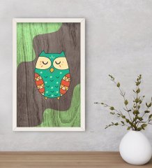 BK Home Baykuş Dekoratif Ahşap Beyaz Çerçeveli Tablo-3