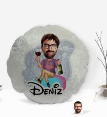 Kişiye Özel İsimli Erkek Karikatürlü Yuvarlak Dekoratif Kırlent Yastık-2