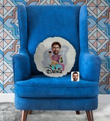 Kişiye Özel İsimli Erkek Karikatürlü Yuvarlak Dekoratif Kırlent Yastık-2