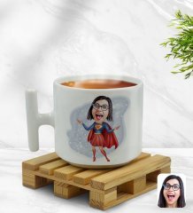 Kişiye Özel Süper Anne Karikatürlü T Kulplu Beyaz Middle Kupa Bardak-1