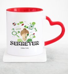 Kişiye Özel Mesleki Sekreter Kırmızı Kalpli Kupa Bardak