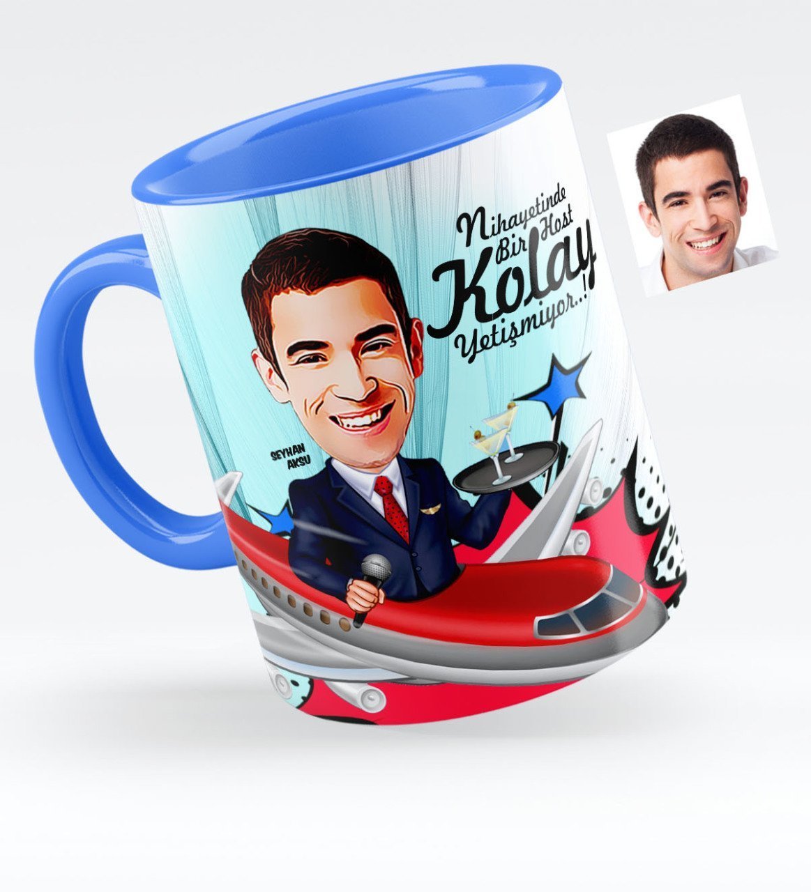 Kişiye Özel Host Karikatürlü Mavi Kupa Bardak - 1