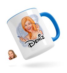 Kişiye Özel Kadın Karikatürlü Mavi Kupa Bardak-21