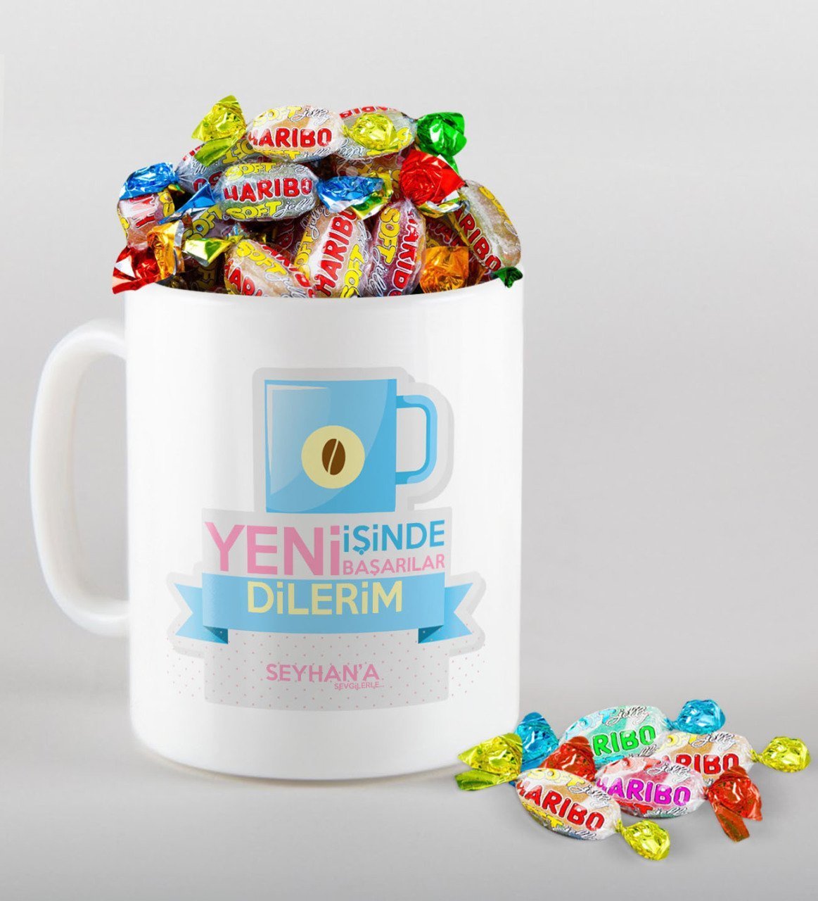 Kişiye Özel Yeni İşinde Başarılar Dilerim Kupa ve Haribo Şeker Hediye Seti-4