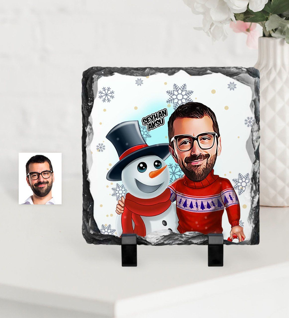 Kişiye Özel Yılbaşı Temalı Bay Karikatürlü Dekoratif Doğal Taş - 6