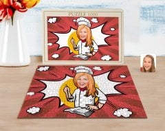 Kişiye Özel Kadın Chef Karikatürlü 1000 Parça Profesyonel Puzzle-12