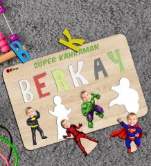 BK Toys Çocuklara Özel Süper Kahraman Konseptli Ahşap Eğitici Yapboz Puzzle