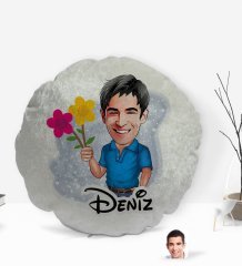 Kişiye Özel İsimli Erkek Karikatürlü Yuvarlak Dekoratif Kırlent Yastık-1