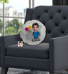 Kişiye Özel İsimli Erkek Karikatürlü Yuvarlak Dekoratif Kırlent Yastık-1