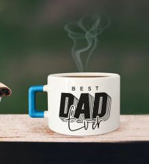 BK Gift Kişiye Özel Babalar Günü Tasarımlı Mavi Kulplu Çay & Kahve Fincanı-3, Babaya Hediye, Babalar Günü Hediyesi