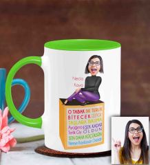 Kişiye Özel Anneler Günü Temalı Karikatürlü Yeşil Kupa Bardak Y5