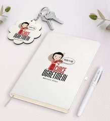 Kişiye Özel Çince Öğretmeni Beyaz Defter Kalem Ve Anahtarlık Hediye Seti