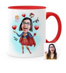 Kişiye Özel Süper Anne Karikatür Kırmızı Kupa Bardak