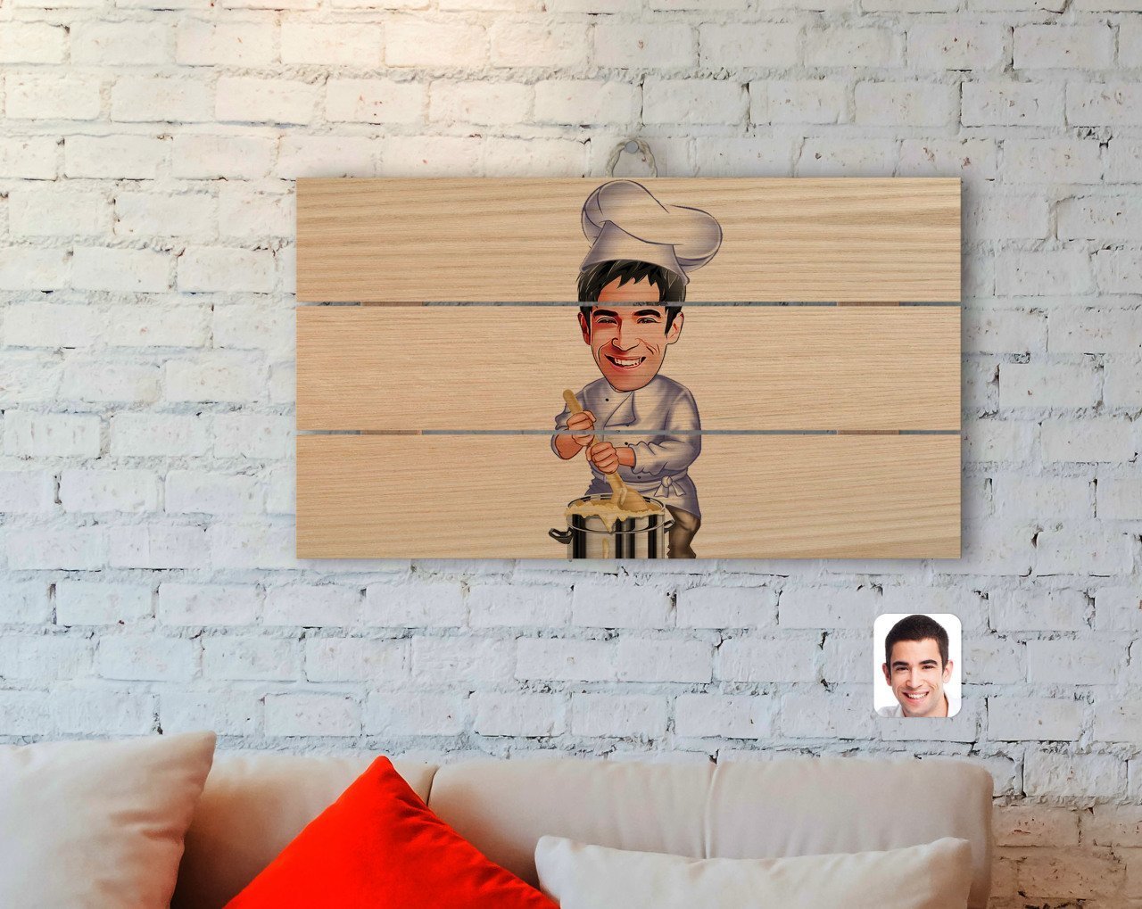 Kişiye Özel Erkek Aşçı Karikatürlü Otantik Ahşap Palet Tablo-1