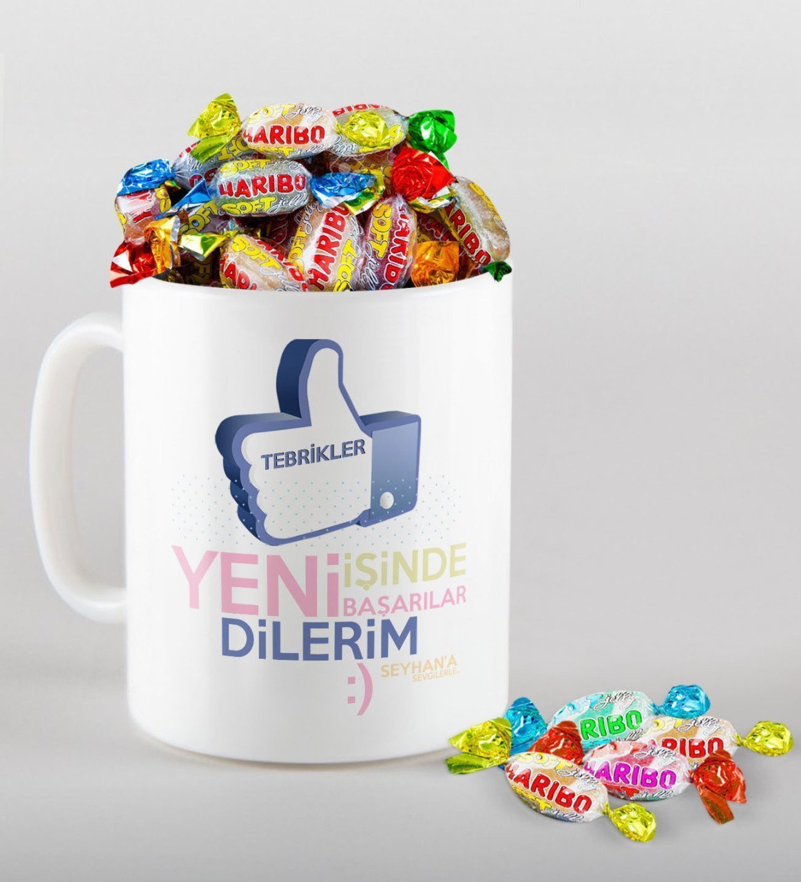 Kişiye Özel Yeni İşinde Başarılar Dilerim Kupa ve Haribo Şeker Hediye Seti-3