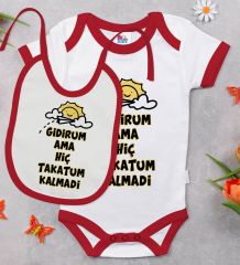 BK Kids Takatum Kalmadi Tasarımlı Kırmızı Bebek Body Zıbın ve Mama Önlüğü Hediye Seti-1