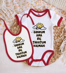 BK Kids Takatum Kalmadi Tasarımlı Kırmızı Bebek Body Zıbın ve Mama Önlüğü Hediye Seti-1