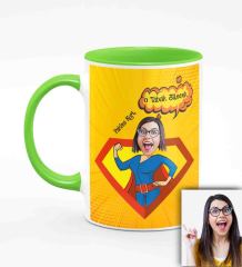 Kişiye Özel Anneler Günü Temalı Karikatürlü Yeşil Kupa Bardak Y3