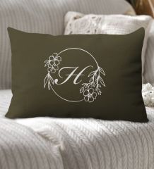 BK Gift Kişiye Özel Harfli Premium Kumaş Haki Dikdörtgen Yastık Kılıfı-5 (SADECE YASTIK KILIFI), Ev Dekorasyonu