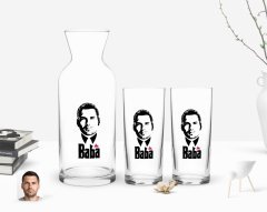 Kişiye Özel Renkli Baskılı Godfather Baba Tasarımlı İkili Rakı Bardağı ve Karaf Hediye Seti-13