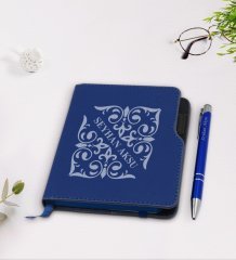 Kişiye Özel İsimli Lacivert Termo Deri Defter Kalem Seti-10