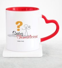 Kişiye Özel Mesleki Satış Temsilcisi Kırmızı Kalpli Kupa Bardak