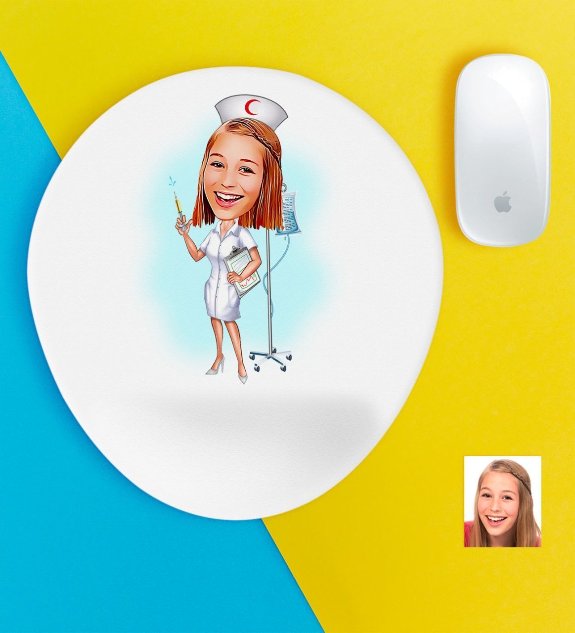 Kişiye Özel Hemşire Karikatürlü Bilek Destekli Mouse Pad-2