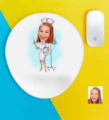 Kişiye Özel Hemşire Karikatürlü Bilek Destekli Mouse Pad-2