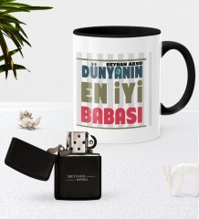 Kişiye Özel Dünyanın En İyi Babası Siyah Kupa Bardak Benzinli Metal Çakmak Seti-1
