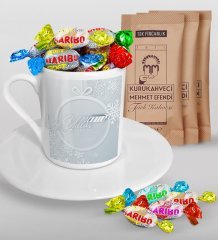 Kişiye Özel Yılbaşı Mutlu Yıllar Türk Kahvesi Fincanı Mehmet Efendi Kahve ve Haribo Şeker Hediye Seti-14