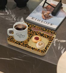 Kişiye Özel Doğal Ahşap Sunum Tabağı ve Türk Kahvesi Fincanı Hediye Seti - Model 15