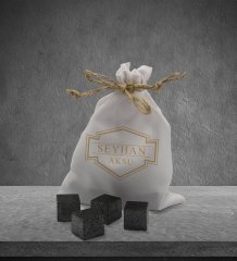 BK Gift Kişiye Özel İsimli Özel Kesesinde 12’li Doğal Granit Viski Soğutma Taşı Seti - Model 7